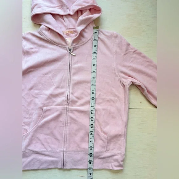 VTG F21 Light Baby Pink Velour Zip up Track Jacket Hoodie L - Picture 5 of 9